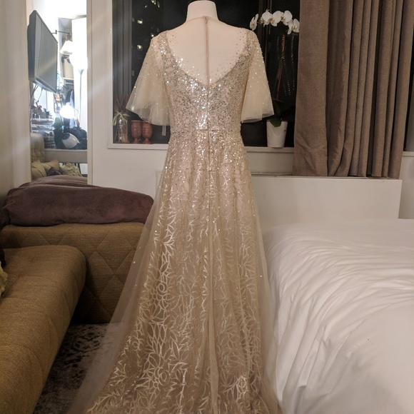 NWT Teri Jon Long Illusion Overlay Gold Gown Sz4 - Picture 5 of 8